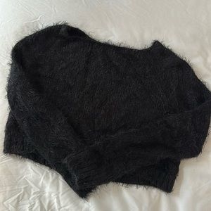 Black fuzzy cropped knit sweater from top shop